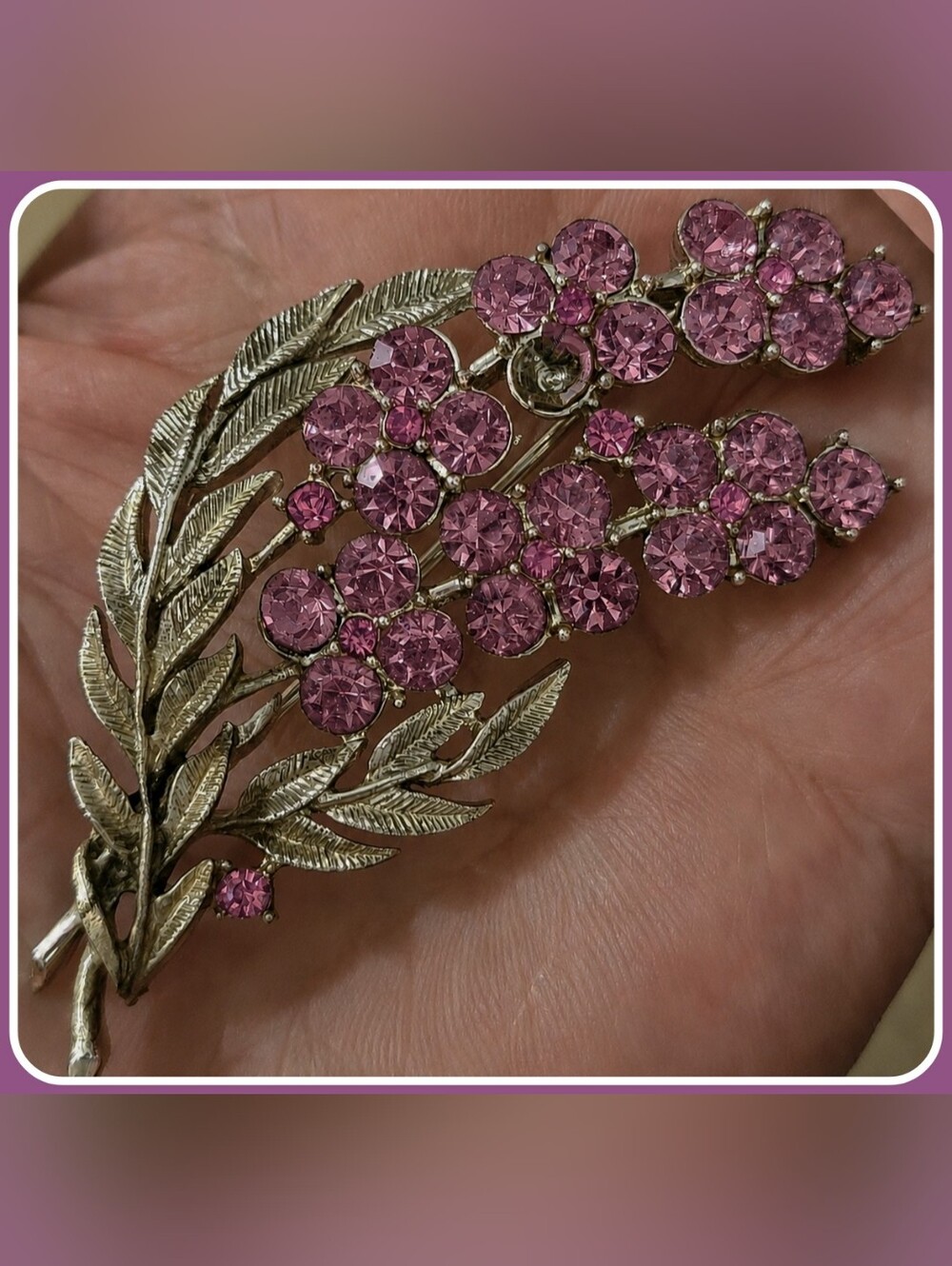 #Vintage Leaf #Brooch Pin Rose Pink #Rhinestones Gold Tone